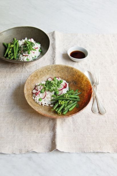 recette bol de riz express lait de coco et légumes verts vue de dessus Trish Deseine