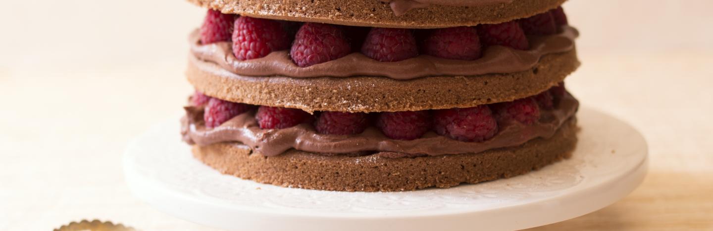 Gâteau au chocolat, fève tonka et framboise