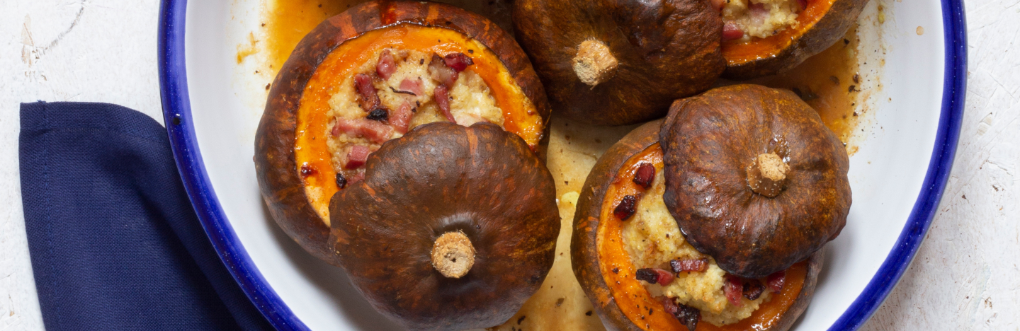 Courge farcie au millet, au bleu et aux lardons