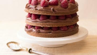 Gâteau au chocolat, fève tonka et framboise