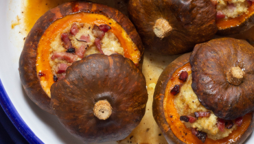 Courge farcie au millet, au bleu et aux lardons