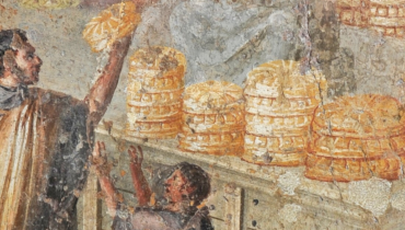 Distribution de pain sur une fresque de Pompéi - Exposition Dernier repas à Pompéi