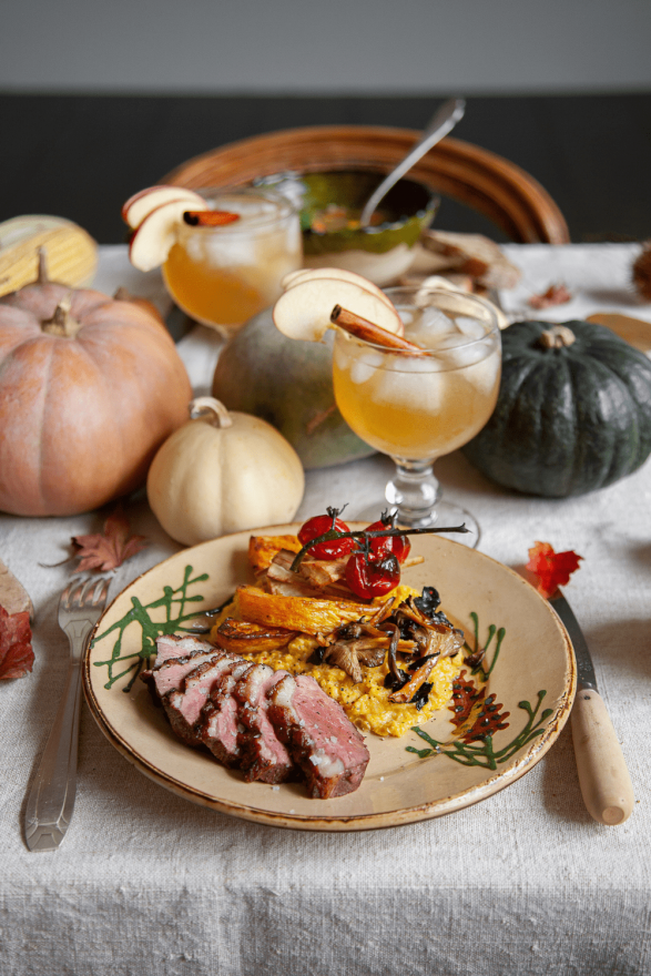 Recette de polenta aux épis de maïs, magret et légumes rôtis