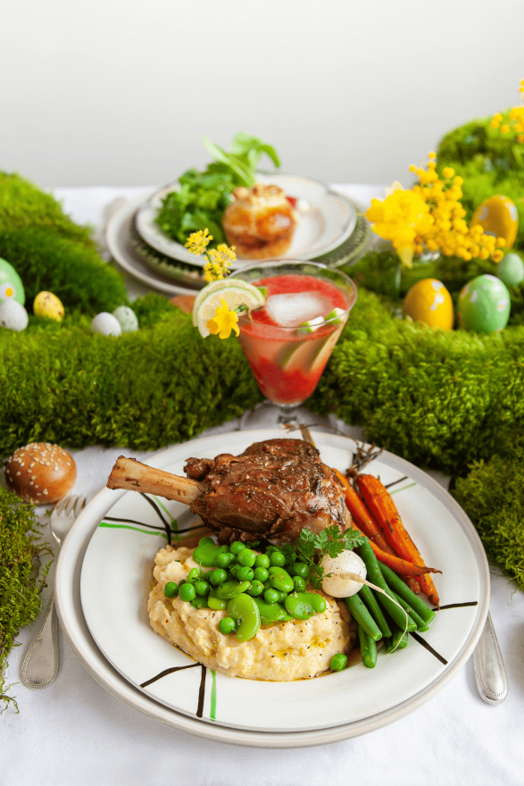 Confit d'agneau, polenta crémeuse et légume de saison au menu de Pâques