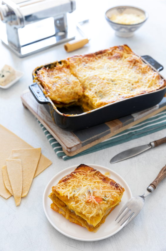 Lasagnes cumin, potimarron et roquefort